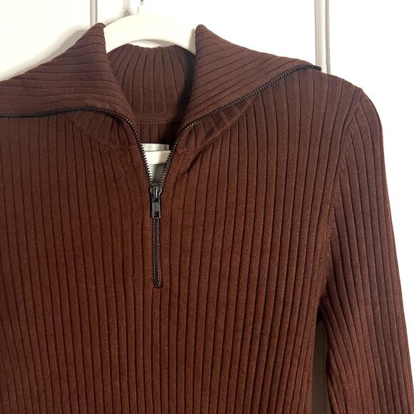 ♥️ Anthropologie Maeve Brown Fitted Half Zip Ribbed Sweater Size Small - Picture 4 of 8